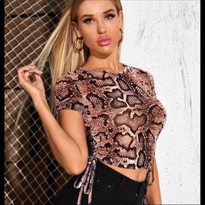 Drawstring NET Knot Side Pattern Mesh Crop Top
